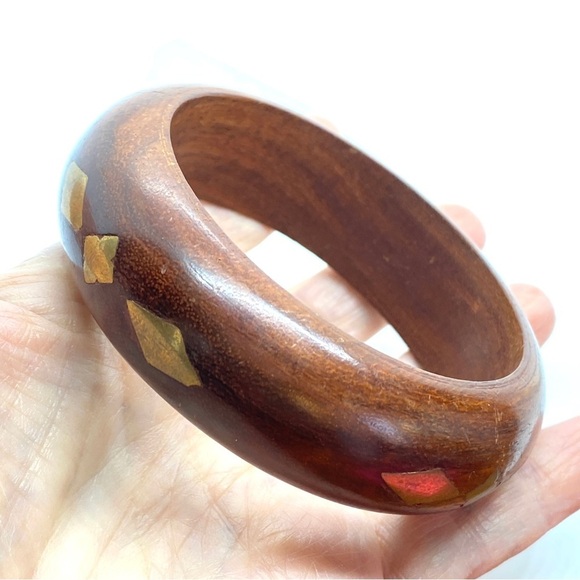 Wood & Brass Inlay Bangle Bracelet - Picture 7 of 7
